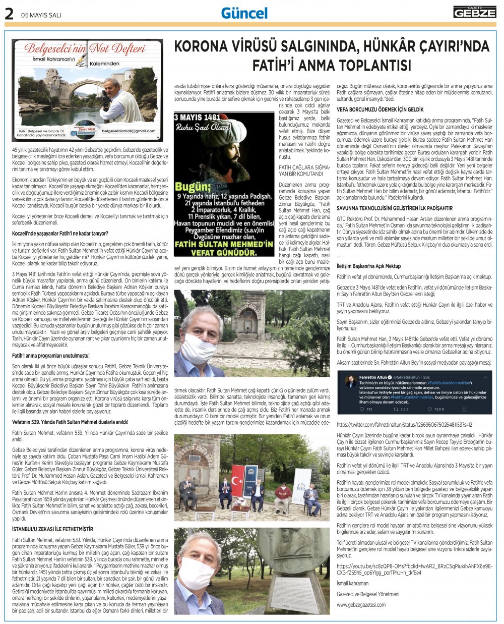 Korona Virüsü Salgınında, Hünkâr Çayırı’nda Fatih’i Anma Toplantısı