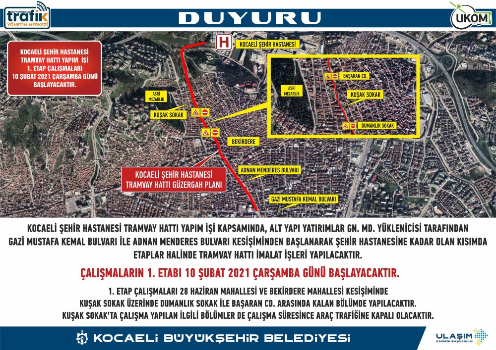 Şehir Hastanesi Tramvay Hattı için yol kapatılacak Şehir Hastanesi Tramvay Hattı için yol kapatılacak