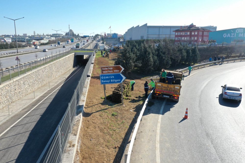 Stadın çimleri, Gebze Doğu Kavşağı’na seriliyor Stadın çimleri, Gebze Doğu Kavşağı’na seriliyor