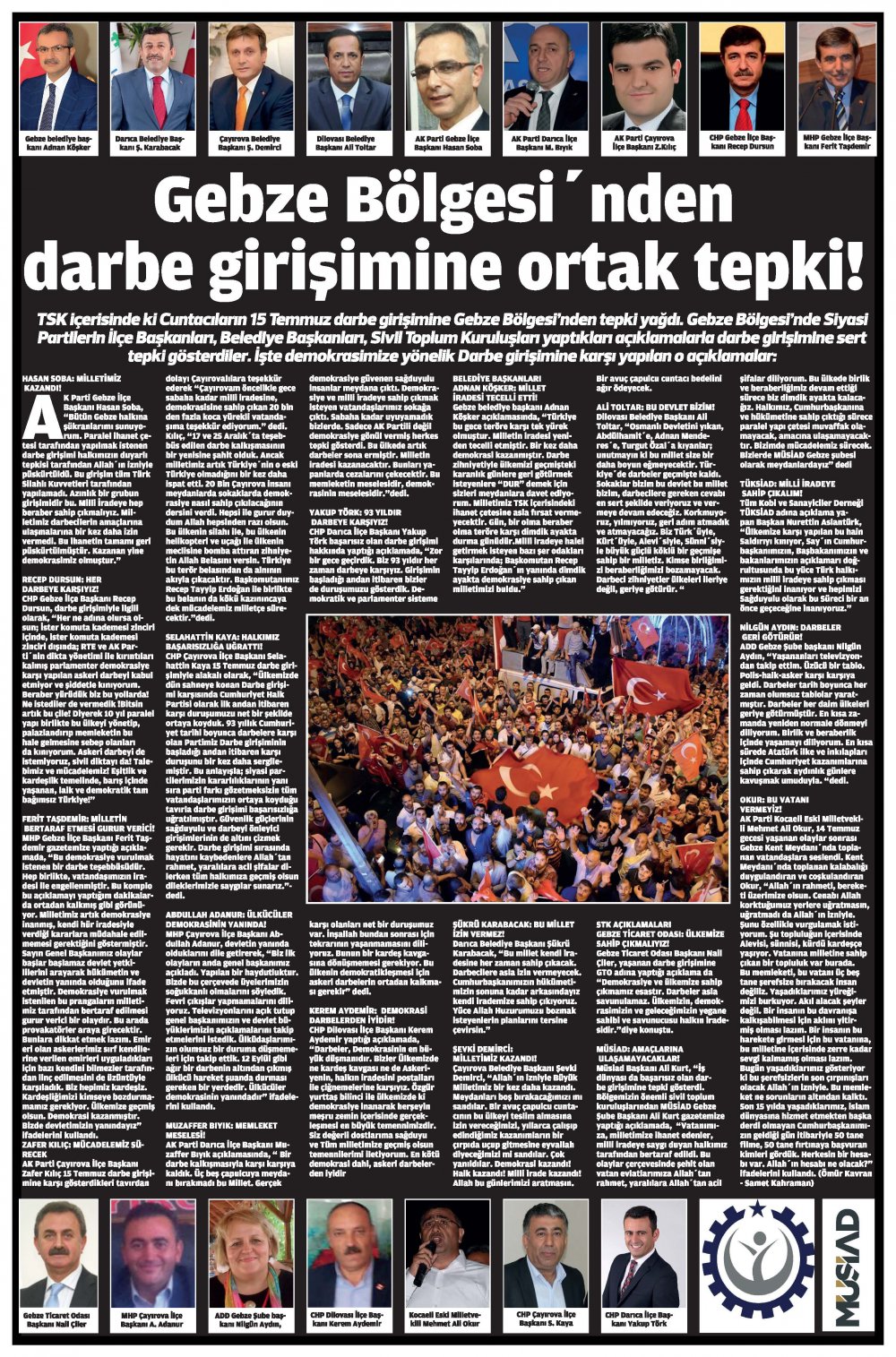 Gebze Gazetesi darbe girişimini nasıl yorumladı? Gebze Gazetesi darbe girişimini nasıl yorumladı?