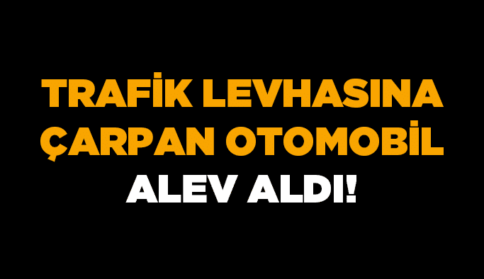 Trafik levhasına çarpan otomobil alev aldı!