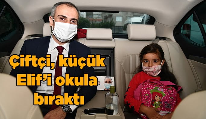 Çiftçi, küçük Elif’i okula bıraktı
