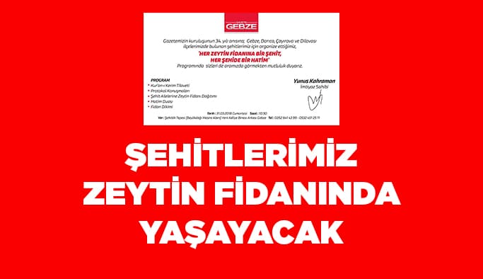 Şehitlerimiz zeytin fidanında yaşayacak!