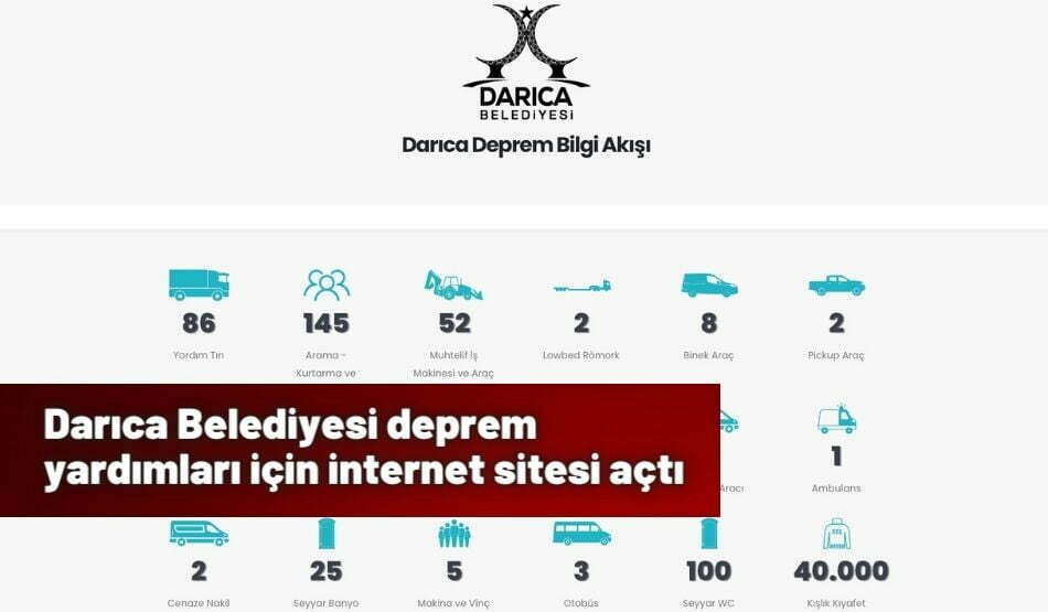 Darıca Belediyesi deprem yardımları için internet sitesi açtı