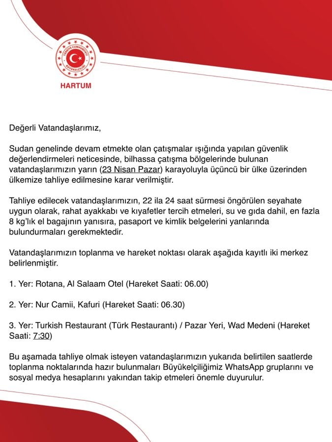 Sudan’daki Türk vatandaşları tahliye ediliyor