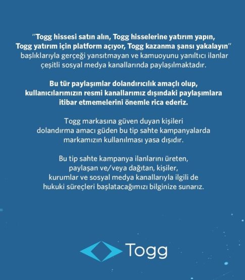 TOGG'un Resmi Hesabından Dolandırıcılık Uyarısı...Bu Oyuna Gelmeyin!!!! TOGG'un Resmi Hesabından Dolandırıcılık Uyarısı...Bu Oyuna Gelmeyin!!!!