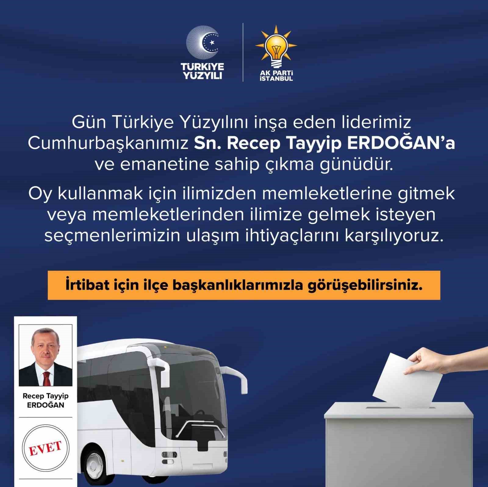 AK Parti İstanbul’dan 28 Mayıs’ta seçmenlere ücretsiz ulaşım hizmeti