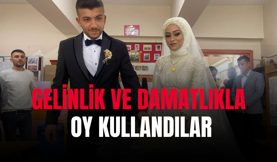 Gelinlik ve Damatlıkla Oy Kullandılar