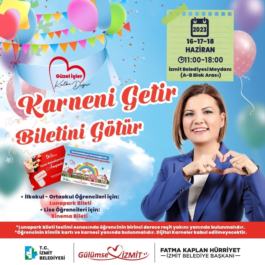 Kocaeli’de karnelerini getiren öğrencilere hediye bilet