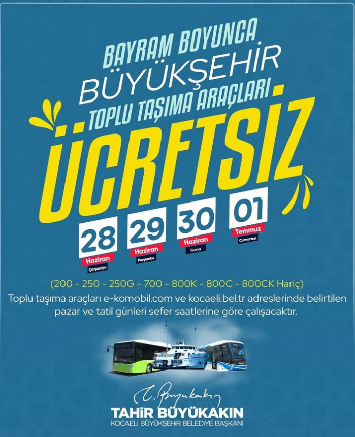 Kocaeli'de otobüsler ücretsiz olacak Kocaeli'de otobüsler ücretsiz olacak