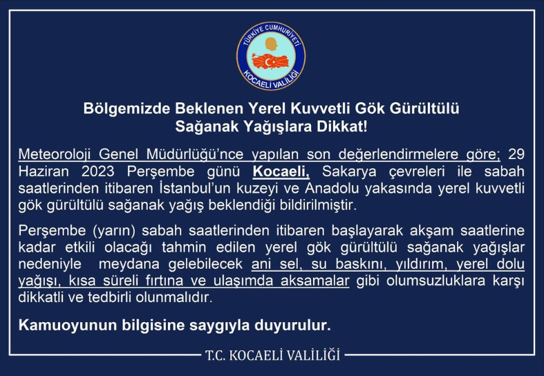 Kocaeli Valiliği ve Gebze Belediyesi uyardı! Kocaeli Valiliği ve Gebze Belediyesi uyardı!