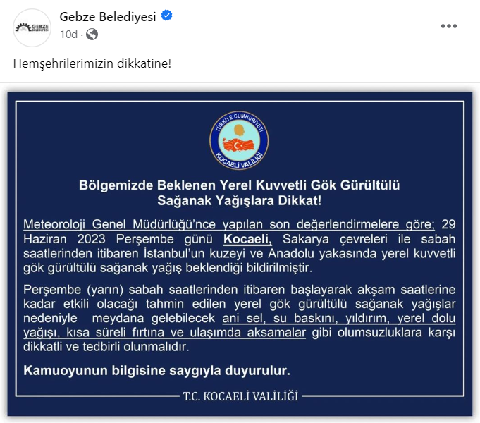 Kocaeli Valiliği ve Gebze Belediyesi uyardı! Kocaeli Valiliği ve Gebze Belediyesi uyardı!