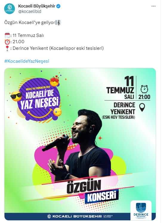 Ünlü Şarkıcı Özgün Kocaeli'de Sahne Alacak