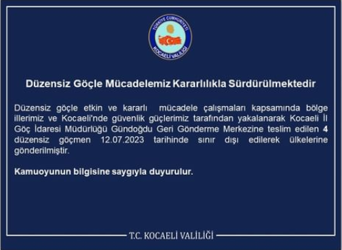 Kocaeli Valiliği açıkladı: 4 kişi sınır dışı edildi!