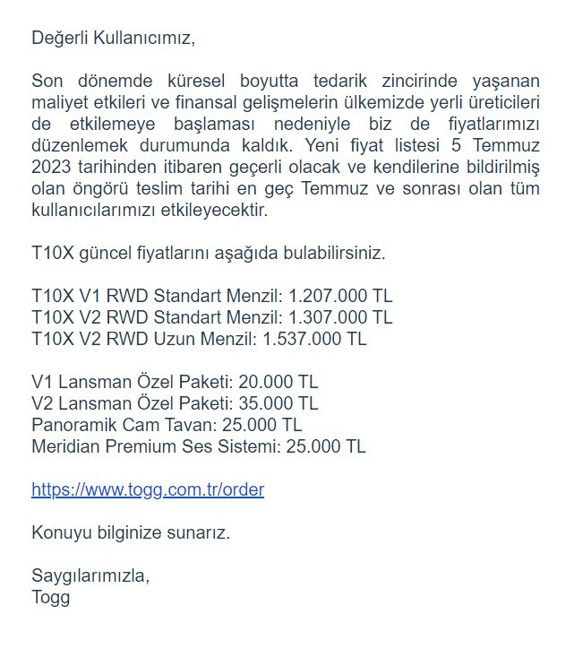 Togg Fiyatlarına Dev Zam! Togg Fiyatlarına Dev Zam!