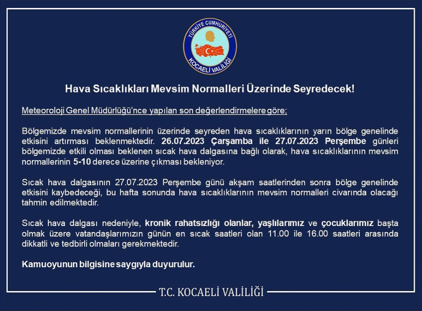 Dikkat! Kocaeli Valiliği, Kocaelili vatandaşları uyardı Dikkat! Kocaeli Valiliği, Kocaelili vatandaşları uyardı