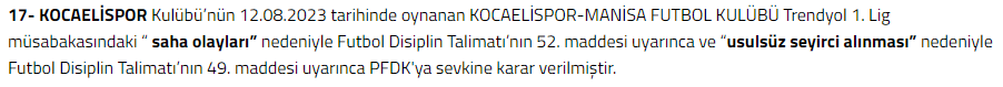 Son dakika...Kocaelispor PFDK'ya sevk edildi!