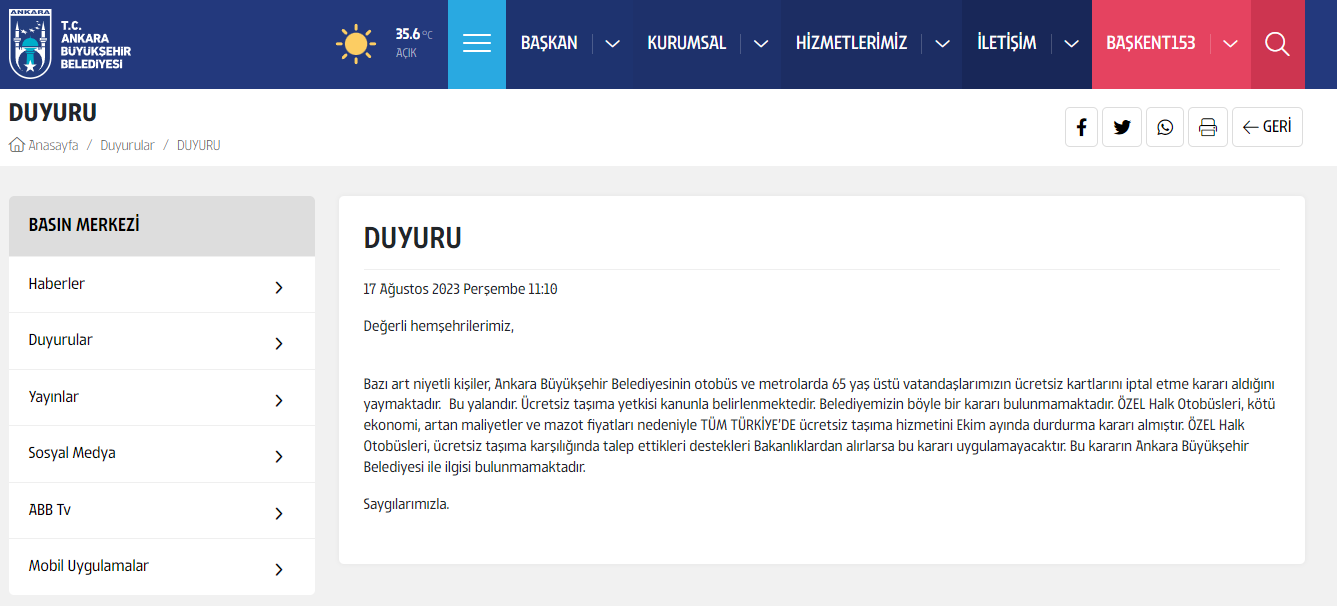 65 yaş üstüne ulaşım ücretli!