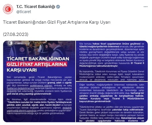 Ticaret Bakanlığı'ndan 'gizli fiyat artışı' yapan firmalara para cezası! Ticaret Bakanlığı'ndan 'gizli fiyat artışı' yapan firmalara para cezası!