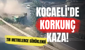 Kocaeli’de korkunç kaza: Devrilen tır metrelerce sürüklendi, sürücü altında kaldı… Kaza anı kameralara yansıdı!