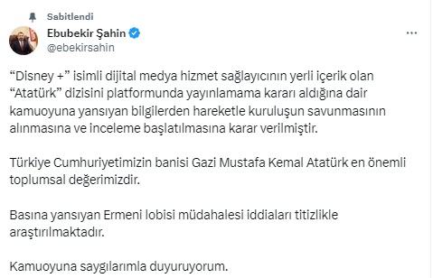 Disney Atatürk dizisini iptal etti! Rtük inceleme başlattı Disney Atatürk dizisini iptal etti! Rtük inceleme başlattı