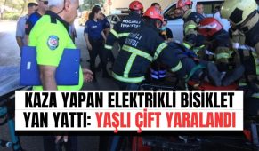 Kaza yapan elektrikli bisiklet yan yattı: Yaşlı çift yaralandı
