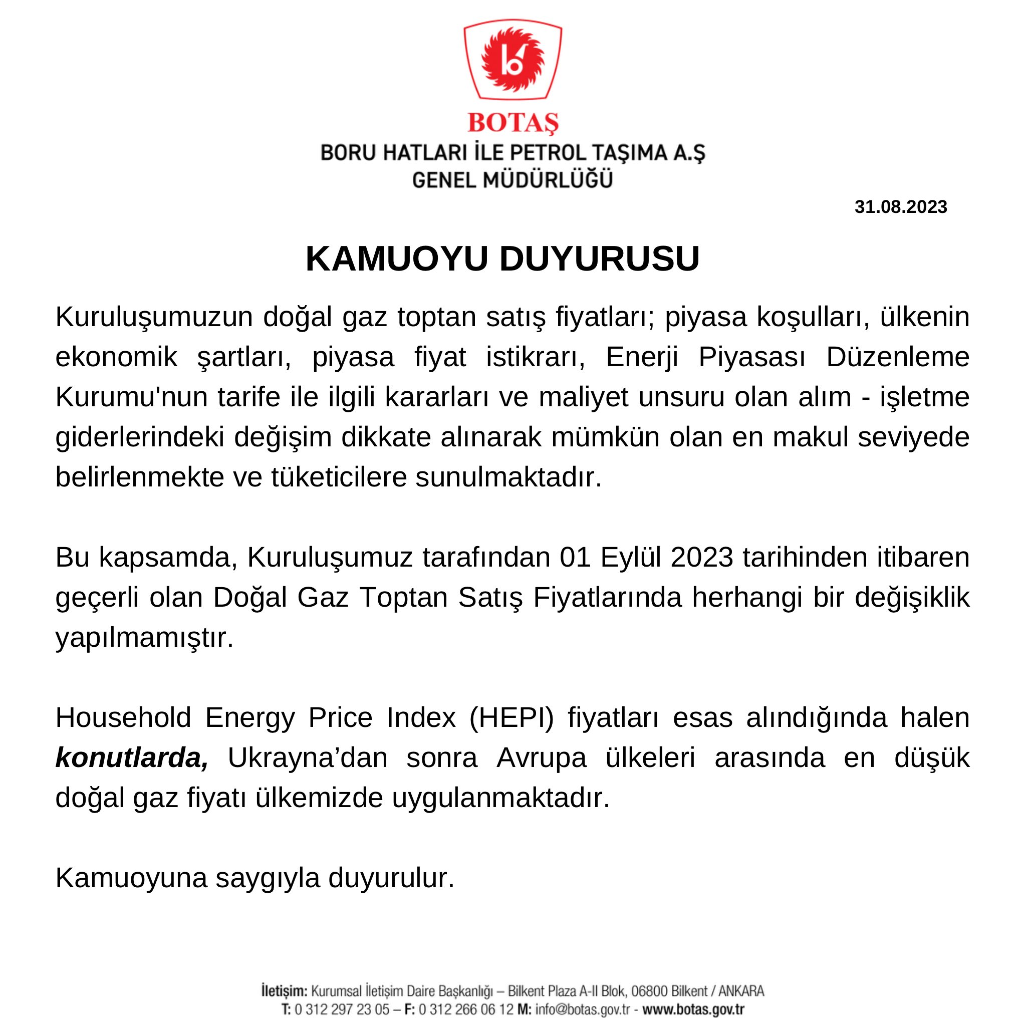 Doğal gaza eylülde zam var mı? BOTAŞ'tan açıklama Doğal gaza eylülde zam var mı? BOTAŞ'tan açıklama