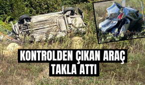 Kontrolden çıkan araç takla attı