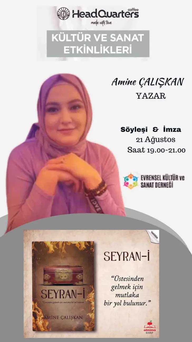 YAZAR AMİNE ÇALIŞKAN İLE HEAD OUARTES KÜLTÜR VE SANAT BULUŞMALARI YAZAR AMİNE ÇALIŞKAN İLE HEAD OUARTES KÜLTÜR VE SANAT BULUŞMALARI
