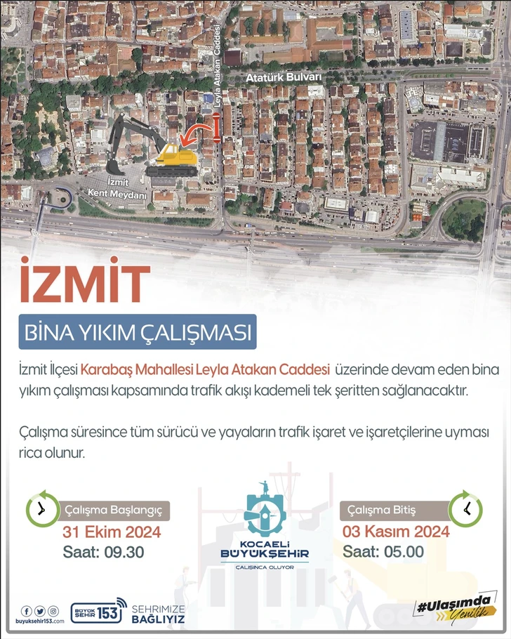 İzmit'te Bina Yıkım Çalışması Başladı: Trafikte Kademeli Düzenleme