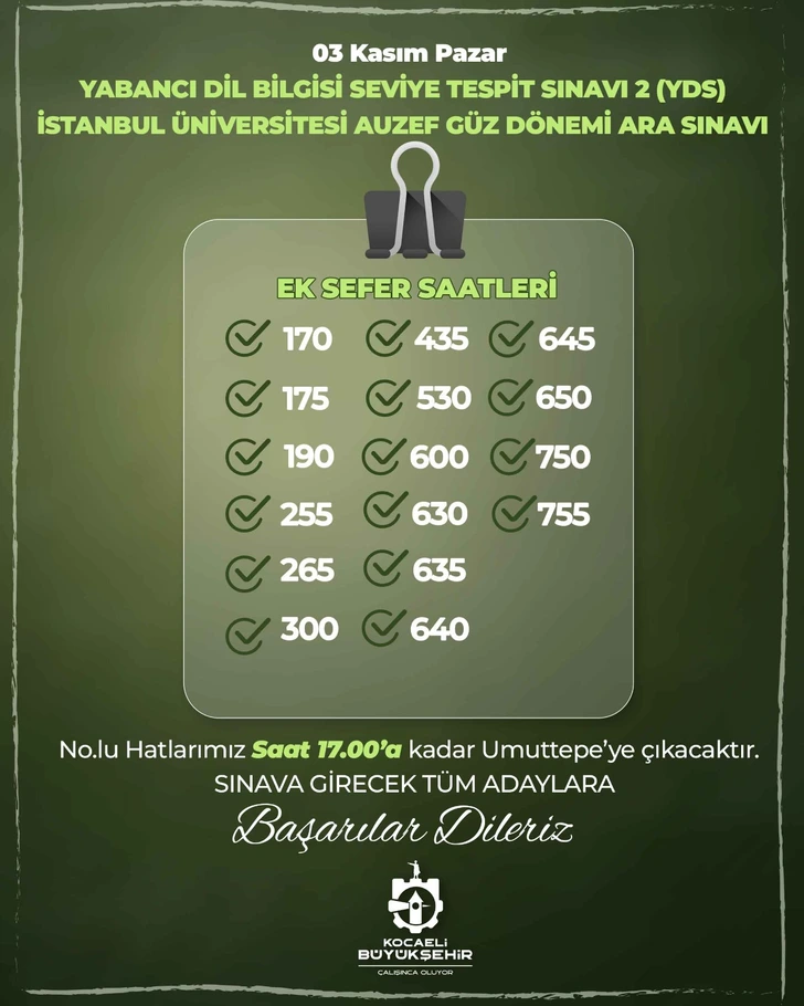 Açık Öğretim Sınavları İçin Ek Otobüs Seferleri Başlıyor Açık Öğretim Sınavları İçin Ek Otobüs Seferleri Başlıyor