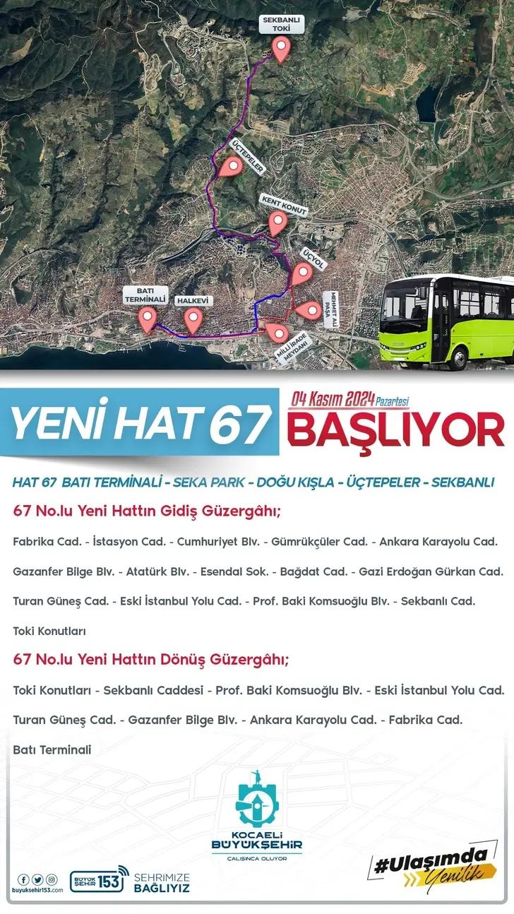 Kocaeli’de Yeni Toplu Taşıma Hattı: HAT 67 Seferlerine Başlıyor