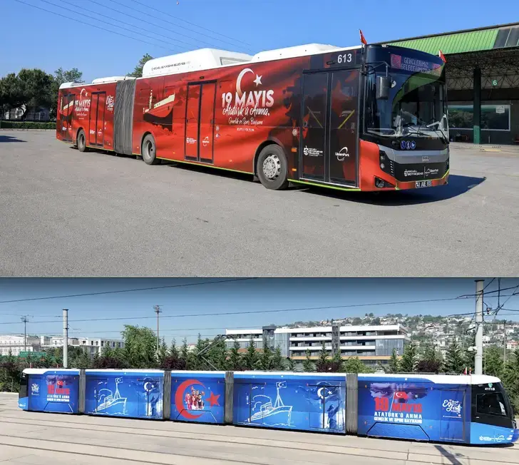 Otobüs ve tramvaylar 19 Mayıs’a özel giydirildi