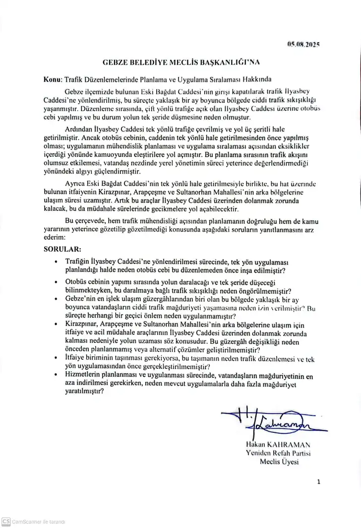 Gebze’de Ulaşım Sorunu Meclis Gündeminde