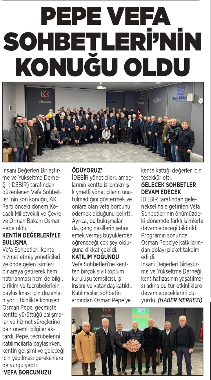 PEPE VEFA SOHBETLERİ’NİN KONUĞU OLDU