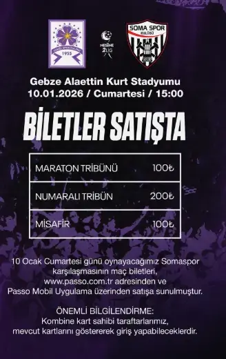 GEBZESPOR-SOMASPOR MAÇ BİLETLERİ SATIŞA ÇIKTI