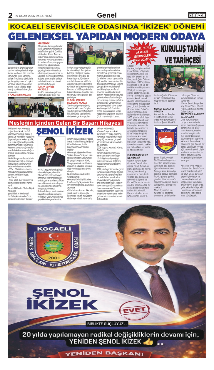 KOCAELİ SERVİSÇİLER ODASINDA ‘İKİZEK’ DÖNEMİ
