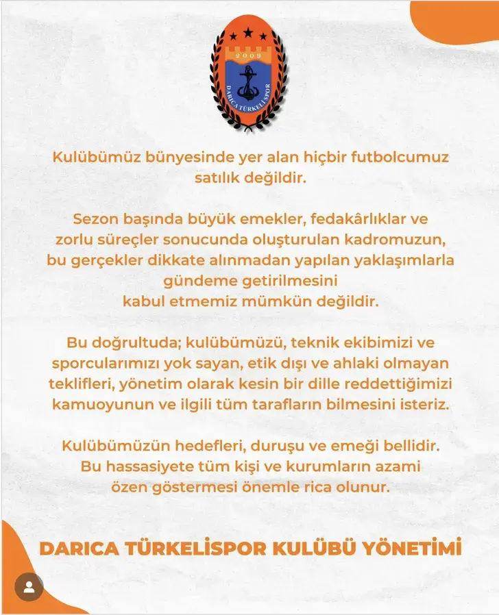 TÜRKELİSPOR’DAN FUTBOLCU TRANSFERİNE İLİŞKİN AÇIKLAMA