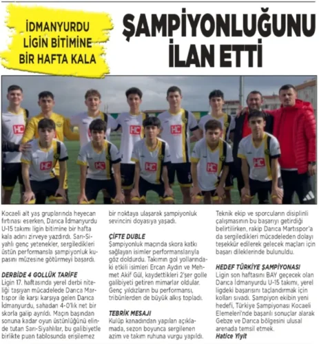 ŞAMPİYONLUĞUNU İLAN ETTİ