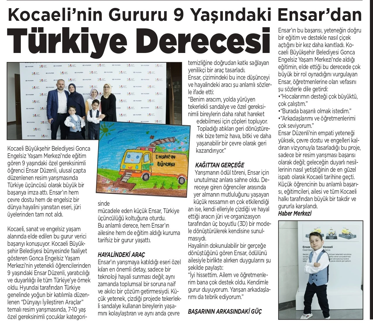 Kocaeli'nin Gururu 9 Yaşındaki Ensar'dan Türkiye Derecesi