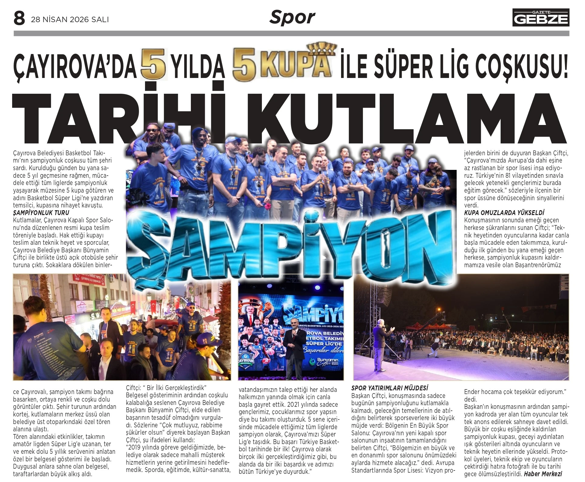 ÇAYIROVA’DA 5 YILDA 5 KUPA İLE SÜPER LİG COŞKUSU!