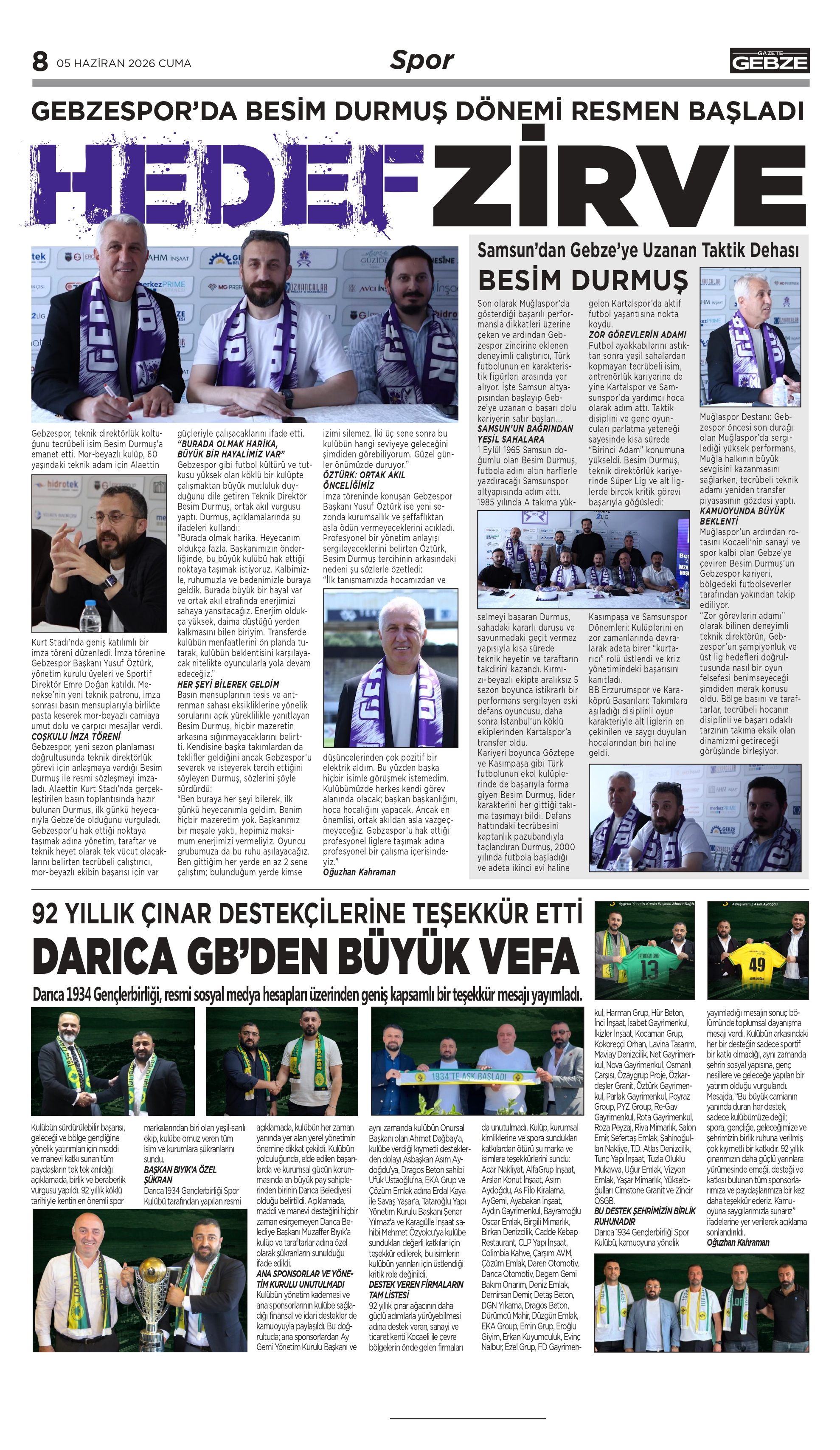 GEBZESPOR'DA BESİM DURMUŞ DÖNEMİ RESMEN BAŞLADI