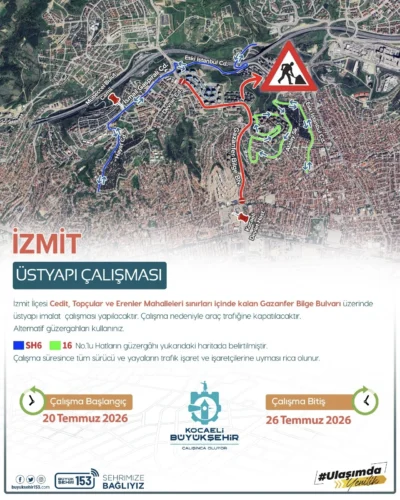 İzmit Gazanfer Bilge Bulvarı (Santral Rampası) Trafiğe Kapanıyor: Alternatif Güzergahlar