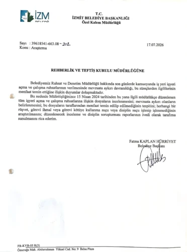 Başkan Hürriyet Talimatıyla İzmit Belediyesi’nde Ruhsat Soruşturması Başlatıldı