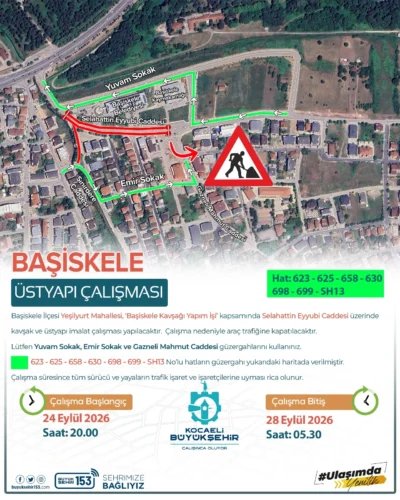 Kocaeli Selahattin Eyyubi Caddesi 4 Gün Trafiğe Kapatıldı: Başiskele Kavşağı Çalışması