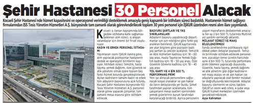 Şehir Hastanesi 30 Personel Alacak