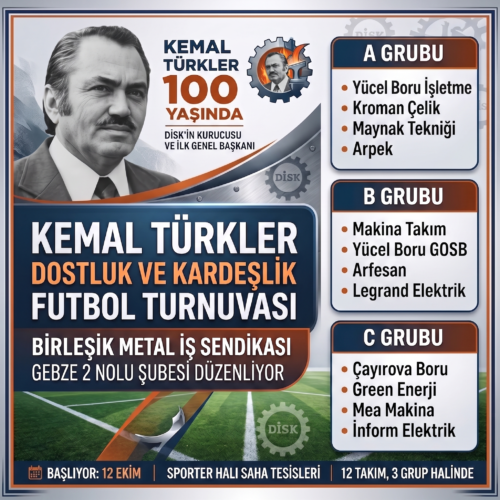 GEBZE’DE BİRLEŞİK METAL-İŞ’TEN KEMAL TÜRKLER FUTBOL TURNUVASI HEYECANI