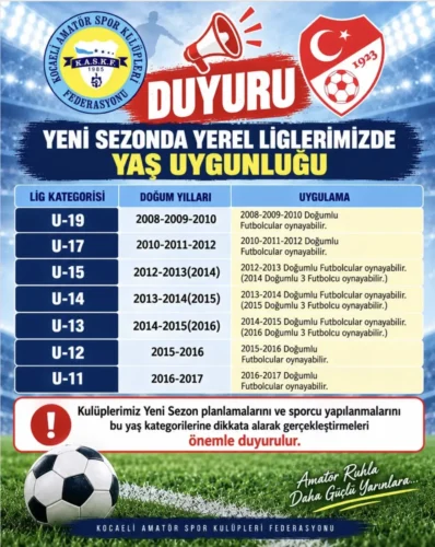 YAŞ KATEGORİLERİ BELLİ OLDU