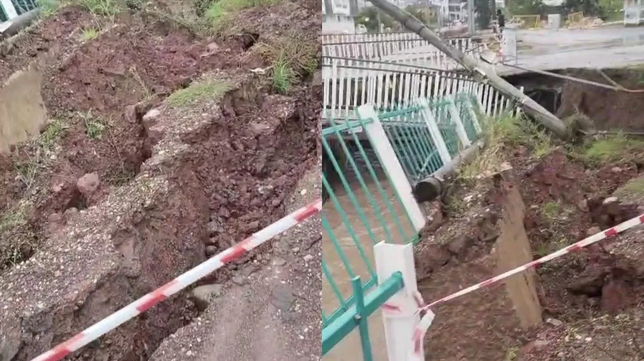 Başiskele’de aşırı yağış sonrası toprak kayması: Elektrik direği devrildi