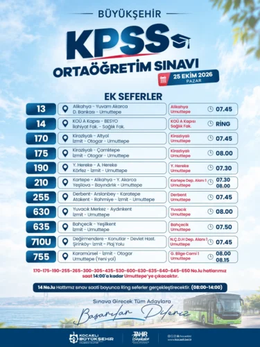 Kocaeli’den KPSS Adaylarına Sınav Günü Ulaşım Kolaylığı